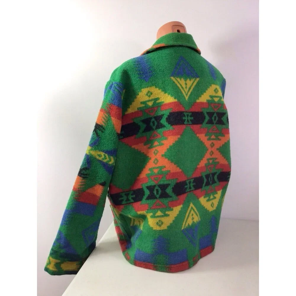 Chico's Multicolor Geometric Wool-Blend Pea Coat in Green - Picture 4 of 7